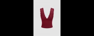 Wine Lace V-Neck Cami Crop Top - Thumbnail