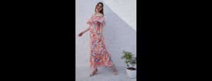 Floral Printed Halter Neck Tiered Gathered Crepe Maxi Dress - White - Thumbnail