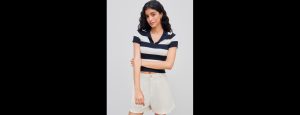 Knit Polo Striped Short Sleeve Top - Thumbnail