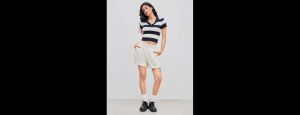 Knit Polo Striped Short Sleeve Top - Thumbnail