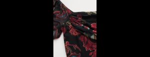 Mesh Square Neck Floral Lettuce Trim Ruched Bell Sleeve Crop Top - Thumbnail