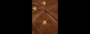 Corduroy Sweetheart Floral Embroidery Long Sleeve Crop Top - Thumbnail