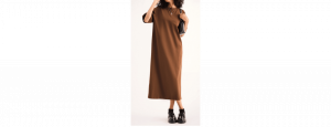 Round Neck Short Sleeves Cotton Oversized T-shirt Midi Dress - Thumbnail