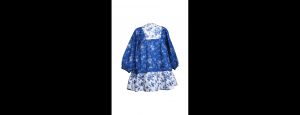 Blue Blossom Long Sleeve Patchwork Dress - Thumbnail