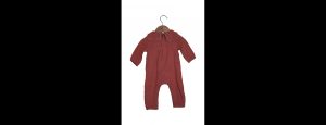 Rust Red Long Sleeve Baby Romper with Piped Collar - Thumbnail