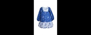 Blue Blossom Long Sleeve Patchwork Dress - Thumbnail