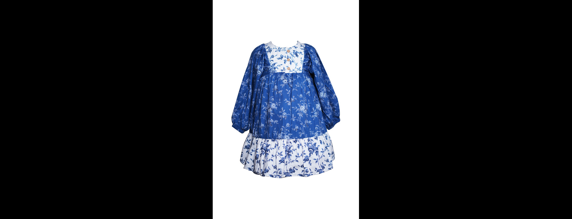 Blue Blossom Long Sleeve Patchwork Dress