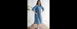 Straight Dabu Cotton Dress - Thumbnail