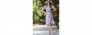 Lavender Yellow Floral Crepe Dress - Thumbnail