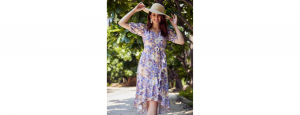 Lavender Yellow Floral Crepe Dress - Thumbnail