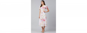 Multi-Color FlaMulti-Color Floral Midi Dress - Thumbnail