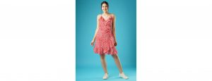 Women Red Polka Dots Frilled Wrap-Neck Strappy Shoulder Waist Tie-Up Fit & Flare Dress - Thumbnail