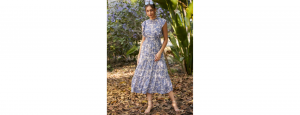 White Blue Ruffle Sleeveless Frill Maxi Dress Paisley Print Dress - Thumbnail