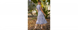 White Blue Ruffle Sleeveless Frill Maxi Dress Paisley Print Dress - Thumbnail