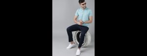 Blue & White Striped Polo Collar T-shirt - Thumbnail