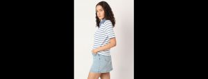 Blue Striped Rib-Knit T-Shirt - Thumbnail