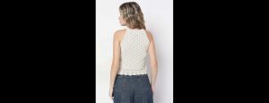 Off White Knitted Crop Top - Thumbnail