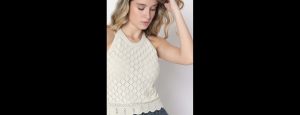 Off White Knitted Crop Top - Thumbnail
