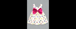 Girls Off White Dress Polka Dot Bow Dress - Thumbnail