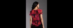 Multicolor Floral Print V Neck Puff Sleeves Ruffled Top - Thumbnail