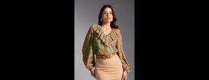 Light Green Paisley Print V Neck Ruffled Top, Inner (Set of 2) - Thumbnail