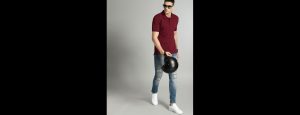 Maroon Solid Polo Collar T-shirt - Thumbnail