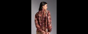 Maroon Floral Mandarin Neck Bishop Sleeves Top - Thumbnail
