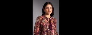 Maroon Floral Mandarin Neck Bishop Sleeves Top - Thumbnail