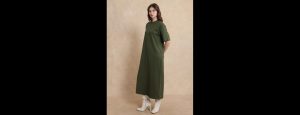 AFRINCA PRIMARY OLIVE Short Sleeves T-shirt Midi Cotton Dress - Thumbnail