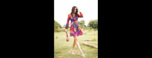 Multi-Color Frill Neck Mini Skater Dress - Thumbnail