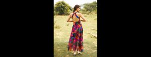 Multi-Color Backless Overlap Asymmetric Dress - Thumbnail