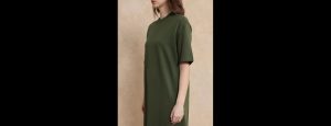 AFRINCA PRIMARY OLIVE Short Sleeves T-shirt Midi Cotton Dress - Thumbnail