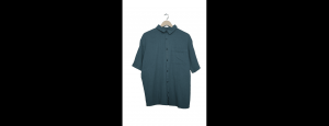 Deep Teal Textured Cotton Short Sleeve Shirt - Thumbnail