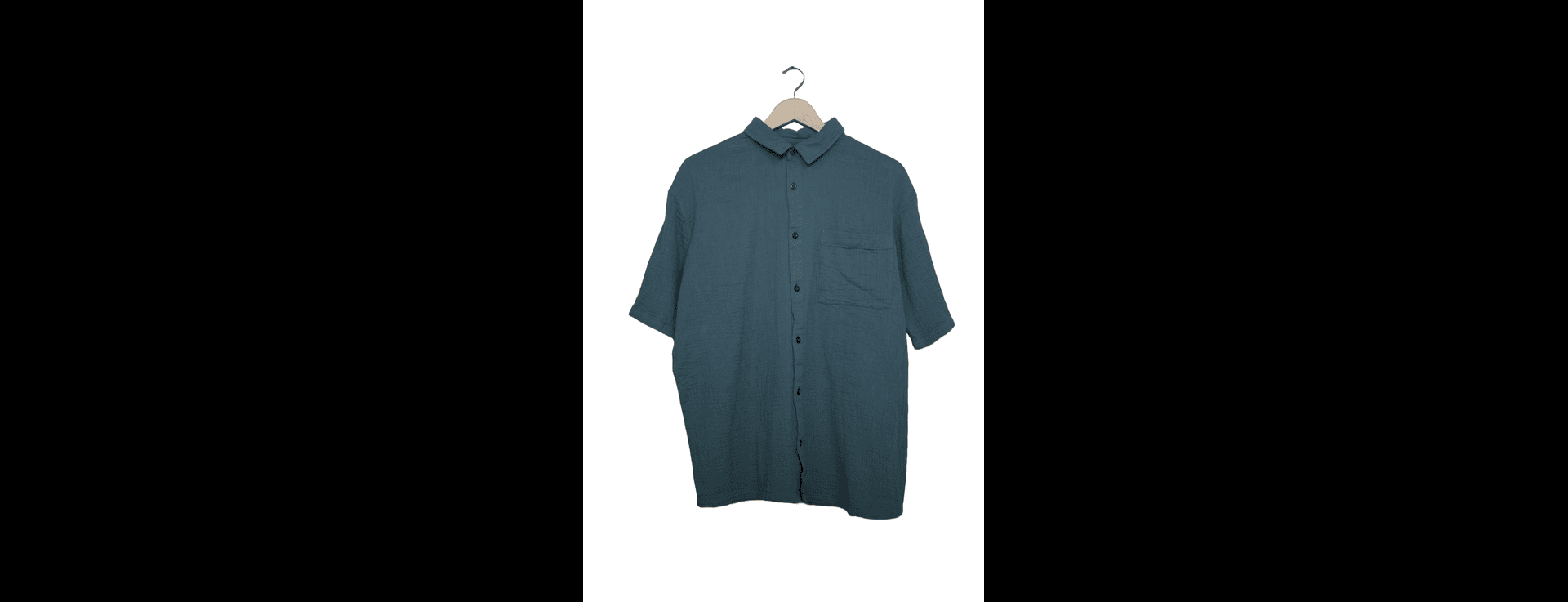 Deep Teal Textured Cotton Short Sleeve Shirt