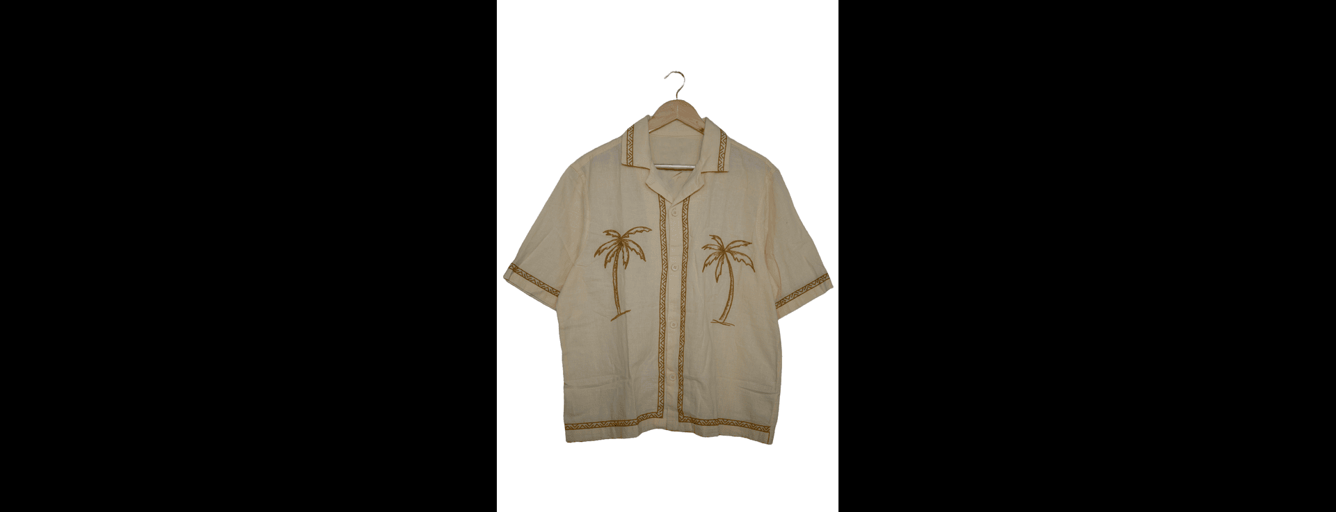 Kids’ Tropical Palm Embroidered Shirt – Sand Beige
