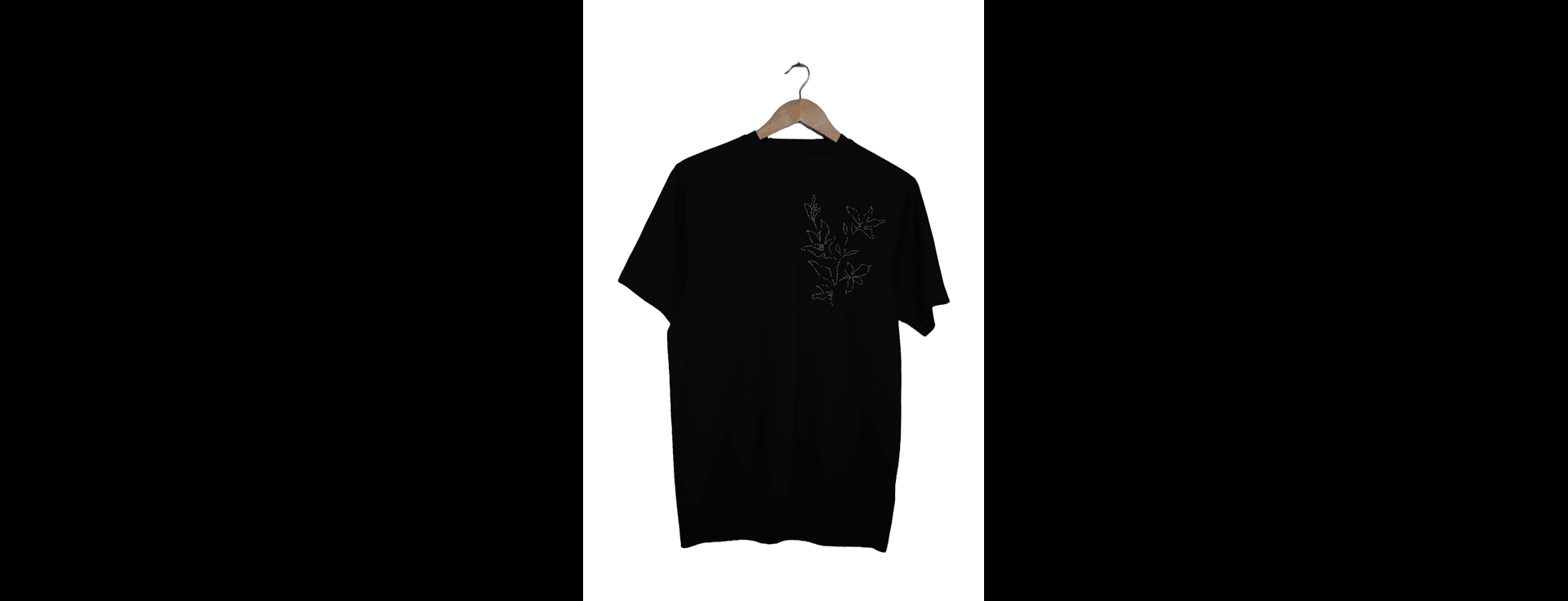 Minimal Floral Embroidered Unisex T-Shirt – Black