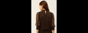 Brown Green Chiffon Regular Top - Thumbnail
