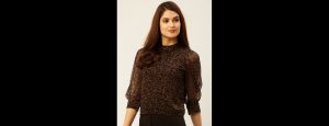 Brown Green Chiffon Regular Top - Thumbnail