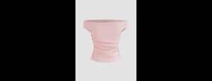 Pink Off Shoulder Ruched Zipper Crop Top - Thumbnail