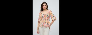 Yellow Floral Print Sweetheart Neck Fit And Flare Top - Thumbnail