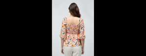 Yellow Floral Print Sweetheart Neck Fit And Flare Top - Thumbnail