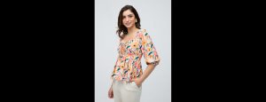 Yellow Floral Print Sweetheart Neck Fit And Flare Top - Thumbnail