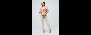 Yellow Floral Print Sweetheart Neck Fit And Flare Top - Thumbnail