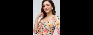 Yellow Floral Print Sweetheart Neck Fit And Flare Top - Thumbnail