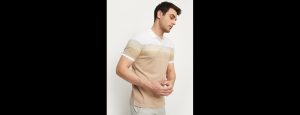 Horizontal Striped Polo Collar Cotton T-Shirt - Thumbnail