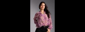 Pink and Purple Paisley V Neck Bishop Sleeves Ruffled Top - Thumbnail