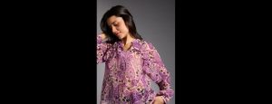 Pink and Purple Paisley V Neck Bishop Sleeves Ruffled Top - Thumbnail