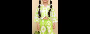 Girls Printed V-Neck Pure Cotton Top With Palazzos - Thumbnail