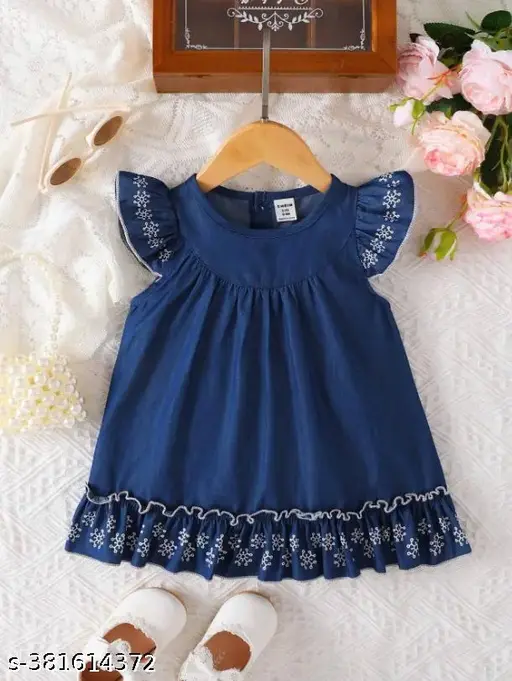 Baby Gril Geo Graphic Ruffle Trim dress .baby girls summer frock