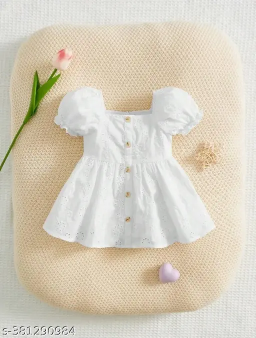 newborn baby summer eyelet embrodery puff sleeve button front dress